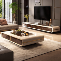 Mueble de TV Moderno y Sencillo de Mármol, Combinación con Mesa de Centro de Madera Sólida para Comedor, Dormitorio, Entrada, Escuela, con Detalles de Metal y Vidrio