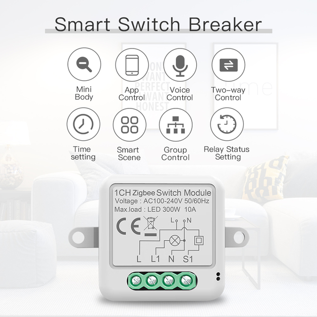 Mini 1 Gang DIY Smart Light Switch Module Smart Life/Tuya App and Wireless Compatible With Alexa Echo Zigbee Circuit Breaker