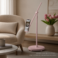 Support de téléphone au sol esthétique L68S de qualité supérieure, base lestée de 4 kg, bras long de 64 cm, 5 roues, réglable, stable, en métal