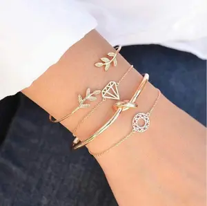 DAIHE Wholesale Fashion Jewelry Bracelets & Bangles Personality Leaf Open Bracelet Set