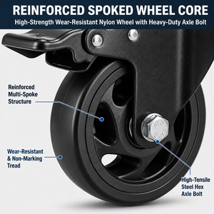 Spoke Casters, 3/<b>4</b>/5 <b>Inch</b> Swivel Wheels with Brakes, Pulley Set for Trolleys, Furniture and Shelves - Product Image 2