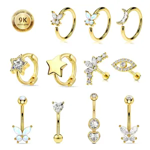 Toposh kaya 9K katı altın göbek düğmesi göbek temizle CZ Labret kıkırdak Tragus Daith saplama küpe burun yüzük Piercing takı