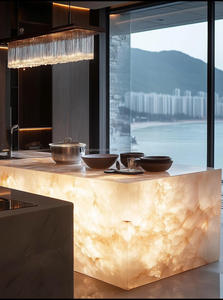 Popolare isola di cristallo di onice rosa con piano in marmo retroilluminato da tavolo in pietra traslucida in marmo bianco bagno Vanity Top Design - Product Image 4