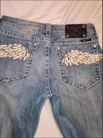 Jean évasé taille basse bleu pour femme, style Y2K vintage américain, brodé d'ailes en strass, avec poches cloutées, streetwear