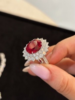 Ensemble de bijoux en or blanc 18 carats avec rubis et diamants de laboratoire couleur D, pendentif et bague, motif floral, cadeau de haute qualité uniquement