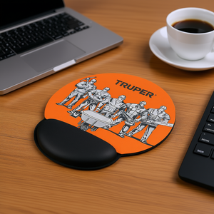 Alfombrilla de Ratón Ergonómica Redonda de Gel Truper con Reposamuñecas, Tamaño Personalizado, Superficie de Tela y Base de PU, Diseño Naranja para Uso Doméstico - Product Image 2