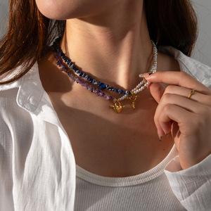 Moda empalme barroco agua dulce perla naturaleza piedra collar con cuentas gran oferta Acero inoxidable corazón llave cerradura colgante collar - Product Image 2