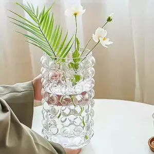批发中国工厂2023最新设计珠点玻璃花瓶家居装饰圆柱花瓶玻璃