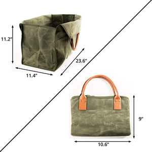 Outdoor Custom Logo Storage Waxed Canvas <strong>Log</strong> <strong>Carrier</strong> Tote Firewood <strong>Carrier</strong> Bag With Pu Handle - Product Image 4
