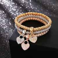 Bracelets à breloques à la mode pour femmes ensemble 3 pièces cristal hibou coeur éléphant ancre pendentifs strass Bracelets à breloques Bracelets