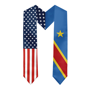 Banda de Graduación de Satén para Adultos, 13*180CM, Temática EE. UU. y República Democrática del Congo, para Estudios Internacionales en el Extranjero - Product Image 1