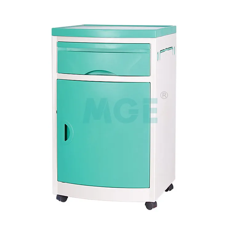 MGE-T-001 Medige Abs Medische Locker Ziekenhuis Nachtkastje Custom Blauw Oem Kamer Abs Plastic Nachtkastje Medische Tafel