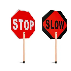 <strong>Customized</strong> Wooden Handle Hand Held Reflective Stop Slow <strong>Traffic</strong> <strong>Warning</strong> <strong>Sign</strong> - Product Image 2