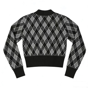 Maglione Casual da Donna a Maniche Lunghe con Collo Rotondo, Motivo Argyle <span class=keywords><strong>Bianco</strong></span> e Nero all'Uncinetto - Product Image 4