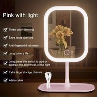 Miroir de maquillage rechargeable avec lampe de table, commande tactile et 3 modes d'éclairage, miroir de vanité pliable portable HD anti-traces de doigts, cadeau