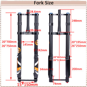 OEM/ODM BUCKLOS Horquilla 20 24 26 ”自行车零件脂肪自行车双冠下坡倒置悬架气压前叉 - Product Image 3