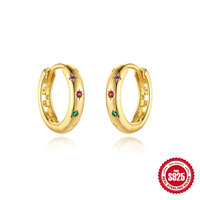Coloré mode Simple S925 en argent Sterling Zircon boucles d'oreilles cadeaux pour les femmes ronde incrustation diamant cercle boucles d'oreilles