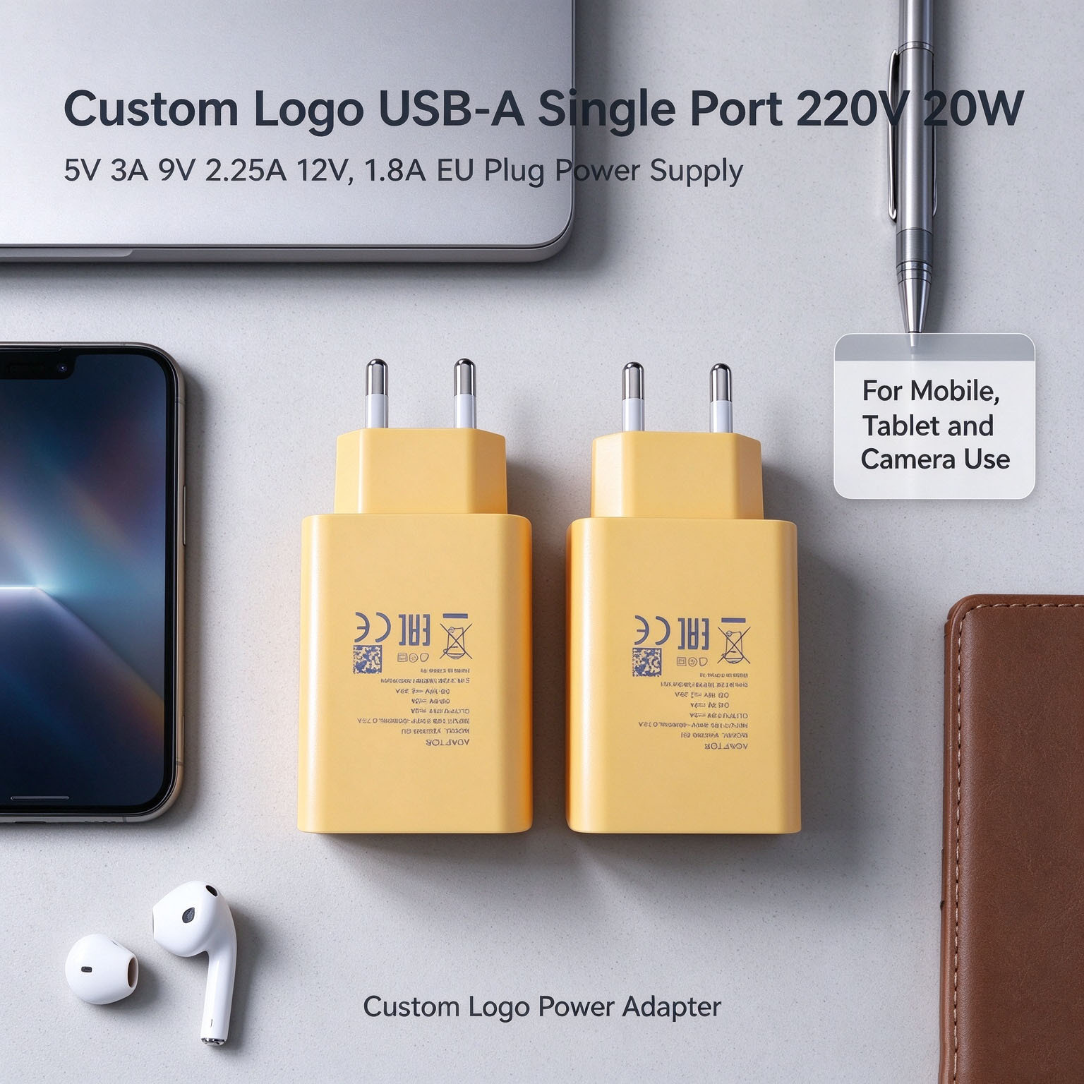 Bulk Order USB-A Single Port 220V 20W 5V 3A 9V 2.25A 12V 1.8A EU Plug Power Supply for Laptop Router LED Light Phone Charger · image 3