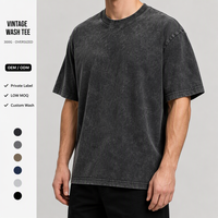 Camiseta Personalizada con Logotipo 3D en Relieve, Lavada con Ácido, de Algodón Grueso de 300 g/m², Estilo Vintage, Talla Grande, para Hombre