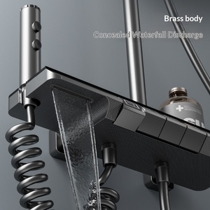 Ensemble de douche mural thermostatique gris anthracite en laiton chromé avec pommeau de douche carré à jet pluie et finition chromée intégrale - Product Image 3