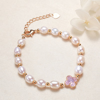 Bracelet en perles d'eau douce blanches personnalisées en gros, avec breloque trèfle colorée et perles dorées, réglable, bijoux pour femmes, fournisseur OEM ODM en gros