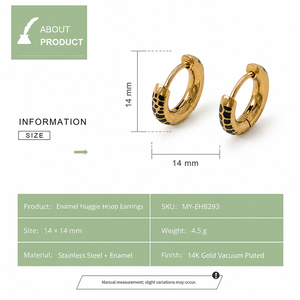 Boucles d'oreilles créoles Huggie en émail, en acier inoxydable plaqué or 14K sous vide, petites boucles d'oreilles créoles à charnière - Product Image 4