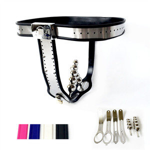 Cinto de castidade ajustável BDSM em aço inoxidável com gel de sílica macio colorido, cinto de castidade feminino com plugue anal, calças de bondage. - Product Image 1