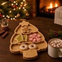 Kerstboom bamboe snackplateau kinderbord natuurlijk houten verdeeld serveerplateau voor feest picknick cadeau