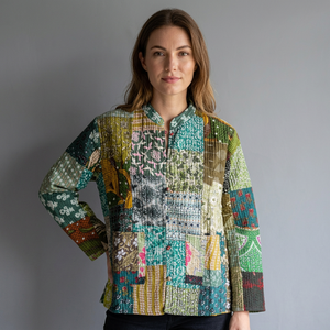 Quilted <b>Patchwork</b> <b>Jacket</b> Women's Mandarin Collar Full Sleeve Cotton Autumn Style Regular Length Patch Designs - Product Image 1