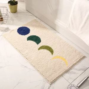 Alfombra de baño de imitación de cachemira con diseño de sol y luna que brillan juntos, rectangular, antideslizante, absorbente de agua, para la entrada del baño - Product Image 1