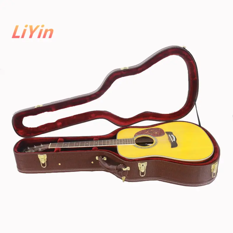 Guscio duro marrone acrilico di legno borsa chitarra acustica pick dura di caso per appallottolato chitarra