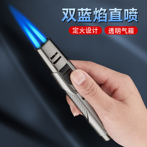 JOFI Metal Jet Lighter Double Flame Windproof Portable Cigar Welding Torch Silver Refillable Butane <b>Gas</b> Business Gift - Product Image 2