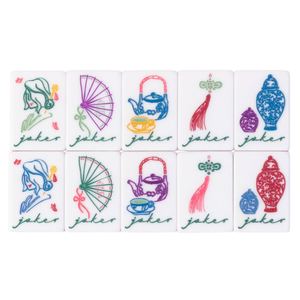Fichas de Mahjong Americanas Vintage Verde Jade, 160 Piezas, Juego de Acrílico Premium con Ilustraciones de Pagoda y Linterna para Noches de Juego - Product Image 5