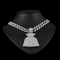 Chaîne cubaine Iced Out avec pendentif grand sac dollar en alliage hip-hop et strass scintillants, collier ras-du-cou