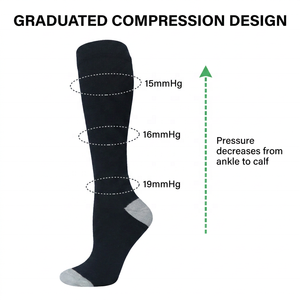 Chaussettes de compression graduée fines en bambou tricoté à pois, respirantes, <span class=keywords><strong>anti</strong></span>-fatigue, montantes jusqu'au genou, personnalisées ODM, unisexes, pour la course, les voyages et les jeunes - Product Image 4