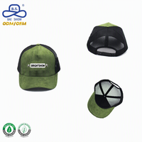 Gorra Trucker de Gamuza Verde Oliva al por Mayor con Bordado 3D, Logotipo Personalizado y Malla Negra en la Parte Trasera para Uso Casual al Aire Libre