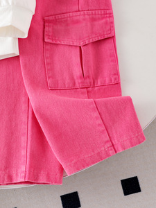 Set Casual 2 Pezzi per <span class=keywords><strong>Bambina</strong></span> Primavera 2026: <span class=keywords><strong>Felpa</strong></span> <span class=keywords><strong>Bianca</strong></span> con Fiocchi + Pantaloni Cargo Rosa - Product Image 6