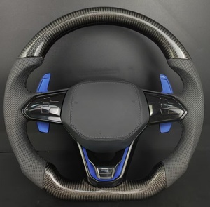 Fibre <span class=keywords><strong>de</strong></span> carbone véritable pour volant, palettes <span class=keywords><strong>de</strong></span> changement <span class=keywords><strong>de</strong></span> vitesse bleues, cuir perforé pour Volkswagen Golf 8 MK8 R GTI CC Passat - Product Image 1