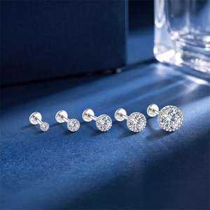 Piercing de Cartílago Profesional de Plata S925 con Moissanita, Roscado Internamente, Parte Trasera Plana, Joyería para Piercing - Product Image 1
