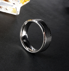 男性用シルバーブラックミックス316Lステンレススチールメンズリング - Product Image 4