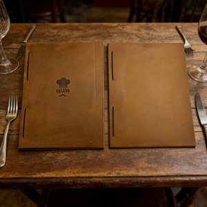 Tablero de Menú de Madera de Tilo con Cubierta de Cuero, Logotipo Grabado Personalizado para Restaurantes y Cafés, con Banda Elástica para Fijar el Portamenús - Product Image 6