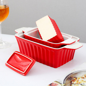 Juego de bandejas para hornear de cerámica Chaozhou, rojo, 3 piezas con tapa, apto para horno, para hotel, café, té - Product Image 1