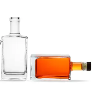 500ml 700ml Square Glass Bottle Simple Style Tequila Gin Whisky Liquor Spirit Bottle With Cap