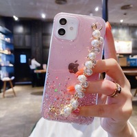 Étui de téléphone transparent avec chaîne de perles scintillantes pour iPhone 13 Pro Max, accessoire de téléphone portable unique