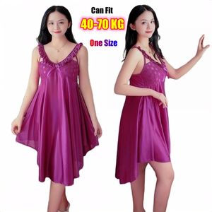 Camisones de seda de hielo suave para mujer, camisones de verano sin mangas, ropa de dormir transpirable fina, vestido de <span class=keywords><strong>noche</strong></span> Sexy suelto para mujer - Product Image 6