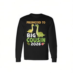 T-shirt à manches longues pour la famille dinosaure mignonne, modèle « Promu au rang de grand-cousin 2026 » - Product Image 2