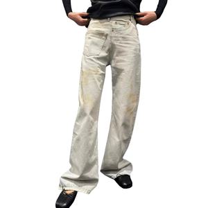 Jeans déstructurés à effet usé et teinture délavée pour hommes, coupe droite ample, modèle pionnier en gros - Product Image 4