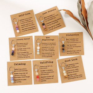 Wholesale Natural Gemstone Healing Crystal Craft Handmade Paper Card Healing Crystal Zodiac Sign Key Chain Crystal Jewelry