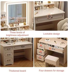 White Makeup Vanity <b>Desk</b> <b>with</b> LED Mirror <b>Storage</b> <b>Drawers</b> Beauty Table Dressing Table for Bedroom - Product Image 5