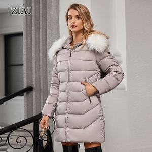 אופנה 2024 הסיטונאי של נשים החורף חם מעיל פרווה צווארון פרווה מרופד ארוך עם ברדס - Product Image 2